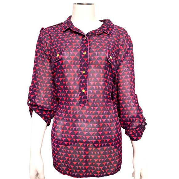 A.N.A. A New Approach Black Red Purple Geometric Print Roll Tab Sleeves Size XL - Picture 1 of 13